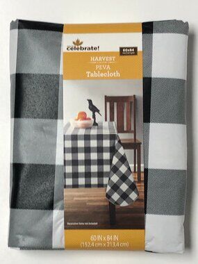 Black & White Buffalo Check Peva Tablecloth 60"x84" Rectangle Fall Christmas New